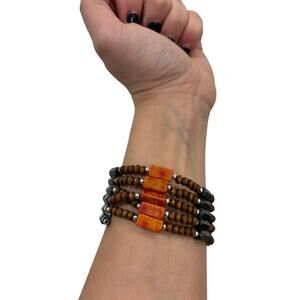 Wrap Bracelet  Burnt Orange Abalone Magnet Wrap  Boho Style adjustable